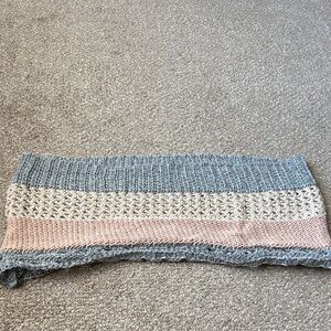 Striped Knit Infinity Scarf in Gray and Pink